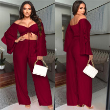 Solid Color Drawstring Loose Two Piece Pants Set BY-6340