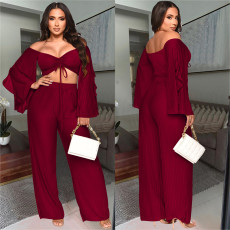 Solid Color Drawstring Loose Two Piece Pants Set BY-6340