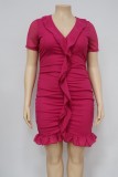 Plus Size Double Layer Ruffle V Neck Midi Dress NNWF-7816