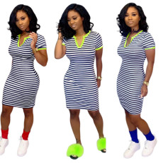 Stripe Print Short Sleeve T Shirt Dress SH-390519