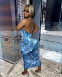 Sexy Print Backless Sling Maxi Dress FNN-8703