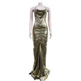 Sexy V Neck Backless Tie Up Maxi Dress BY-6359