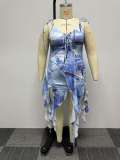 Sexy Sling Print Irregular Bandage Two Piece Skirt Set NY-2723