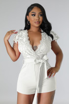 V-neck Lace Tie Up Sexy Splicing Romper ME-8353