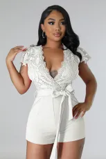 V-neck Lace Tie Up Sexy Splicing Romper ME-8353