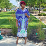 Fashion Print Bat Sleeve Maxi Dress YF-10263