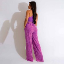 Solid Sleeveless Crop Tops And Pants Loose 2 Piece Set YF-10498