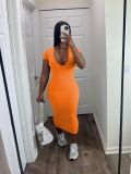 Casual Solid Color V Neck Long Dress NYF-8144