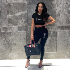 Fashion Color Blocking Print Two Piece Pants Set XMF-283