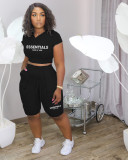 Letter Print Solid Hoodies And Shorts Two Piece Set LDS-3327