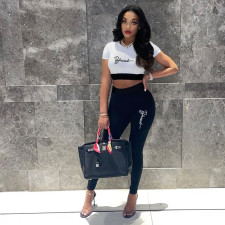 Fashion Color Blocking Print Two Piece Pants Set XMF-283