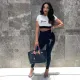 Fashion Color Blocking Print Two Piece Pants Set XMF-283