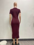 Casual Solid Color V Neck Long Dress NYF-8144