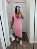 Casual Solid Color V Neck Long Dress NYF-8144