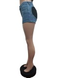 Fashion Patchwork Contrast Color Denim Short MEM-88491