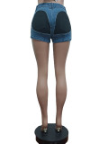 Fashion Patchwork Contrast Color Denim Short MEM-88491