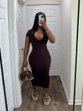 Casual Solid Color V Neck Long Dress NYF-8144