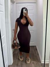 Casual Solid Color V Neck Long Dress NYF-8144
