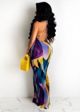 Slim Fit Backless Printed Maxi Dress LSL-6441