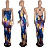 Slim Fit Backless Printed Maxi Dress LSL-6441