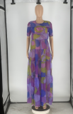 Fashion Print Short Sleeve Maxi Dress ZDF-31272