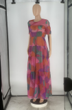 Fashion Print Short Sleeve Maxi Dress ZDF-31272