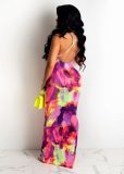 Slim Fit Backless Printed Maxi Dress LSL-6441
