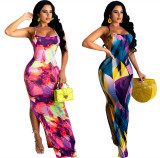 Slim Fit Backless Printed Maxi Dress LSL-6441