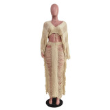 Casual Knitted Hollow Long-sleeve Skirts Set TR-1262