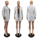 Solid Blazer Coat+Shorts With Belt Two Piece Suits WSM-5280