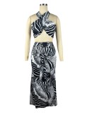 Printed Wrap Chest Backless Mermaid Skirt Set TE-4585
