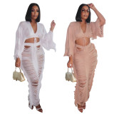 Casual Knitted Hollow Long-sleeve Skirts Set TR-1262