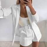 Solid Blazer Coat+Shorts With Belt Two Piece Suits WSM-5280