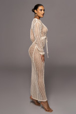 Hollow Out Knits V Neck Slit Maxi Dress ZSD-0283