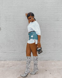 Denim Skirts And T Shirt Combo Two Piece Set(Without Waist Belt) YMEF-5205