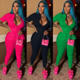 Plus Size Zipper Dimensional Pocket Jumpsuit YNSF-2600