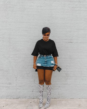 Denim Skirts And T Shirt Combo Two Piece Set(Without Waist Belt) YMEF-5205