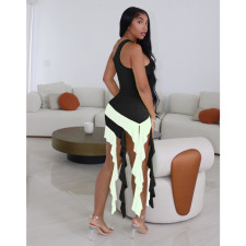 Ruffle Tassel Color blocking Sexy Dress MDF-5372