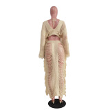 Casual Knitted Hollow Long-sleeve Skirts Set TR-1262