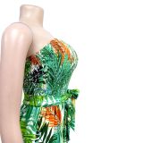 Wrap Chest Print Wide Leg Jumpsuit BY-6287