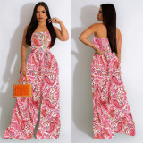 Wrap Chest Print Wide Leg Jumpsuit BY-6287