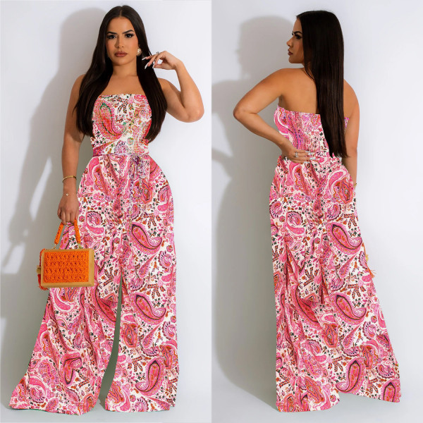 Wrap Chest Print Wide Leg Jumpsuit BY-6287