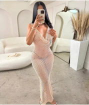 Mesh Backless Sexy Hollow Out Maxi Dress QXTF-8162