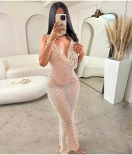 Mesh Backless Sexy Hollow Out Maxi Dress QXTF-8162
