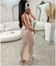 Mesh Backless Sexy Hollow Out Maxi Dress QXTF-8162