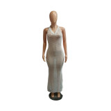 Mesh Backless Sexy Hollow Out Maxi Dress QXTF-8162