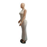 Mesh Backless Sexy Hollow Out Maxi Dress QXTF-8162
