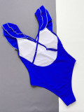 Solid Ruffle V Neck One Piece Swimsuit CSYZ-A15H