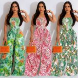Wrap Chest Print Wide Leg Jumpsuit BY-6287