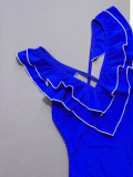 Solid Ruffle V Neck One Piece Swimsuit CSYZ-A15H